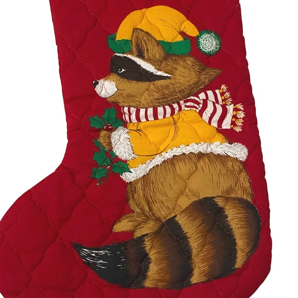 Handmade Vintage Raccoon Quilted‎ Christmas Stocking 15